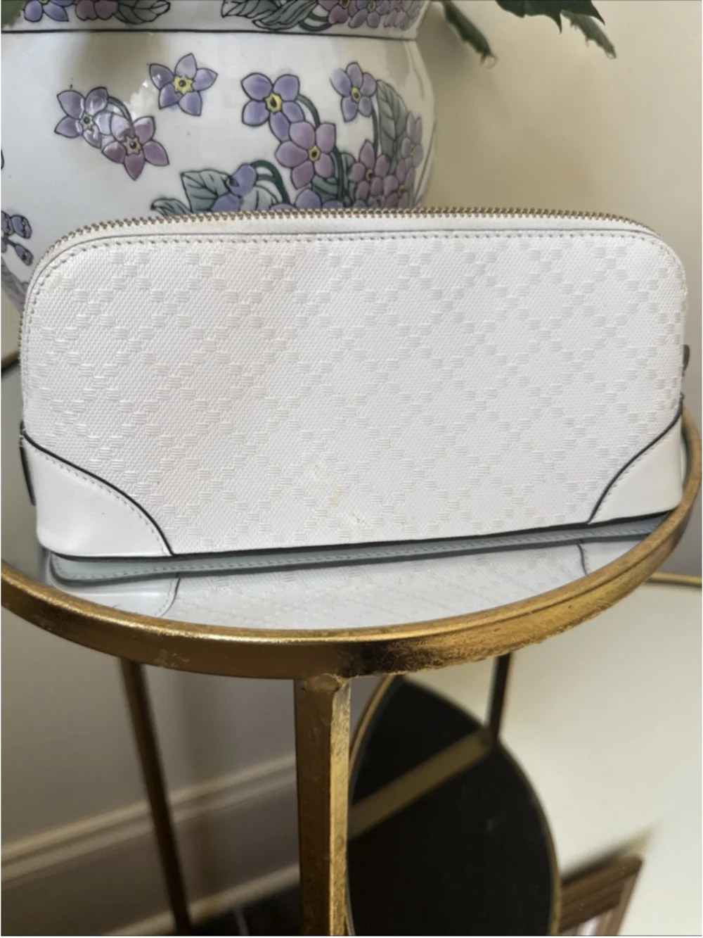 Gucci Diamante White Long Cosmetic Bag Clutch Leather Women's GUCCI Logo